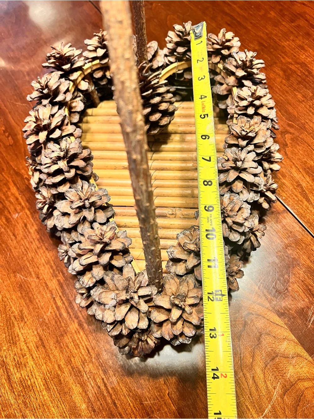 Handcrafted Pinecone Heart Wreath Basket — Brown Rustic Décor